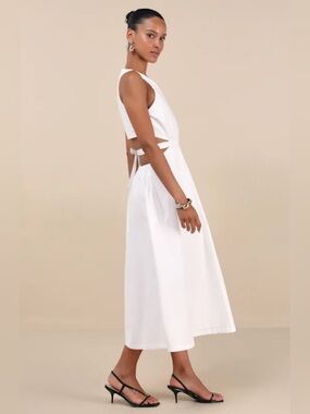 Lulus Kianne White Cutout Tie-Back Midi Dress XS NWT